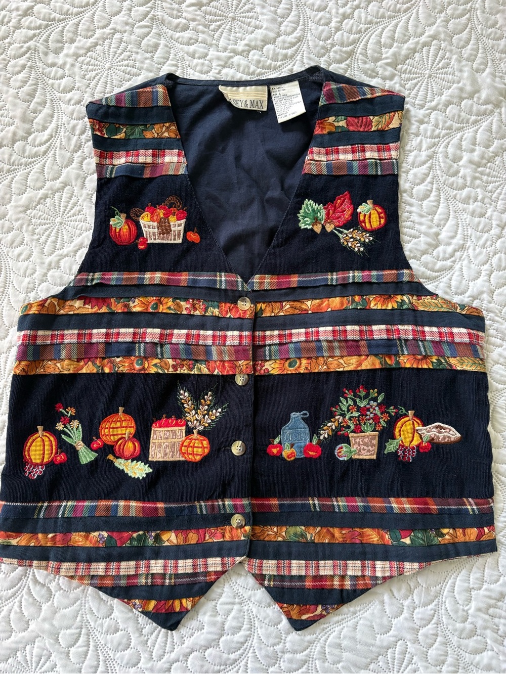 Vintage Casey & Max fall harvest vest navy/multicolored button up large